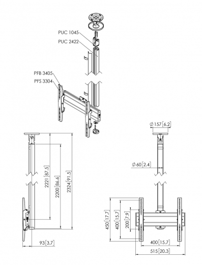 CT242244B Bildschirm Deckenhalterung