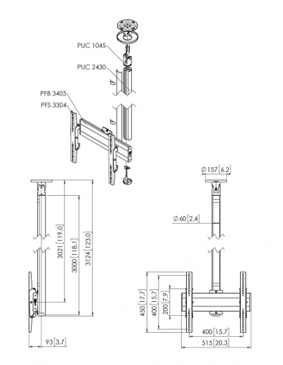 CT243044S Bildschirm Deckenhalterung