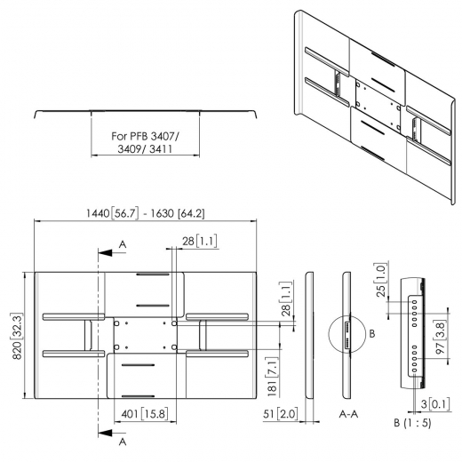 PFA 9159 Display-Rückabdeckung, Querformat 65-70Zoll
