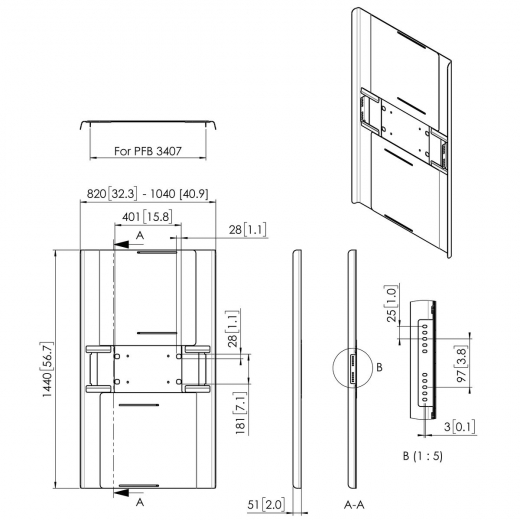 PFA 9160 Display-Rückabdeckung, Querformat 65-70Zoll