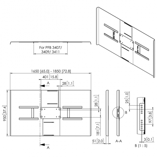PFA 9161 Display-Rückabdeckung, Querformat 75-80Zoll