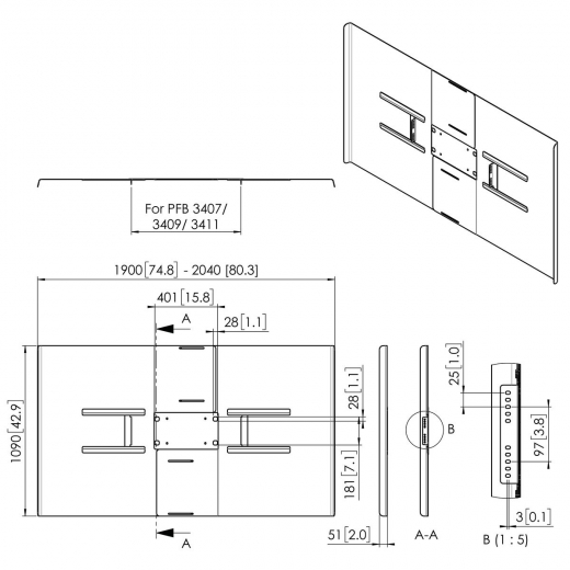 PFA 9163 Display-Rückabdeckung, Querformat 84-86Zoll
