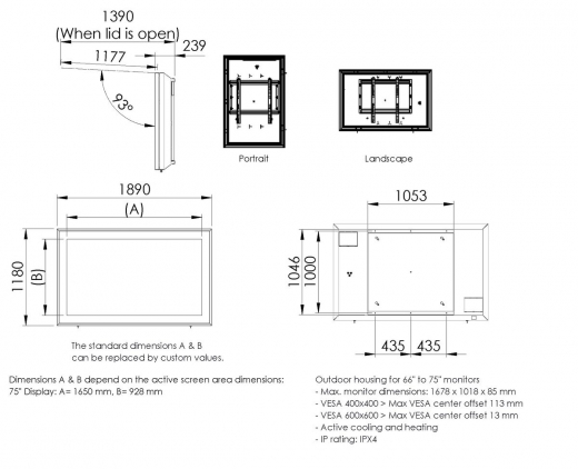 S092.1600.4 Display-Innengehäuse, 66–75 Zoll