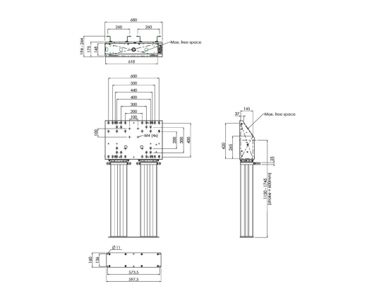 S052.7110 Boden-Wand-Lösung für elektrisches Display-Liftsystem XL