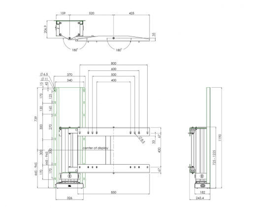 S052.7400-86 Swing – Boden-Wand-Lösung für elektrisches Display-Liftsystem