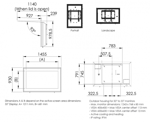 S092.1600.2 Display-Innengehäuse, 50–55 Zoll
