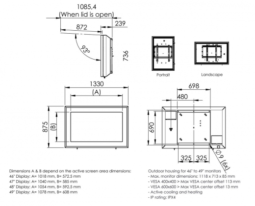 S092.1500.2 Display-Innengehäuse, 50–55 Zoll