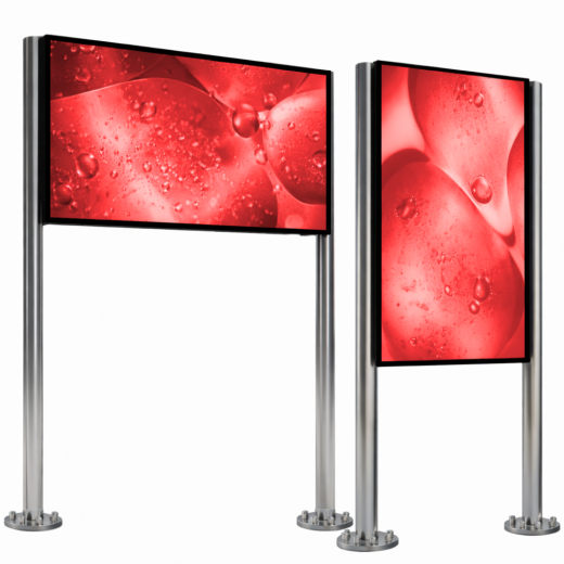 Outdoor Display mit integriertem PC im Hochformat – inkl. Edelstahl-Stele | 32–75 Zoll