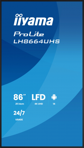 iiyama LH8664UHS-B3AG Signage-Display Digital Signage Flachbildschirm 2,17 m (85.6) WLAN 500 cd/m² 4K Ultra HD Schwarz Eingebauter Prozessor Android 24/7