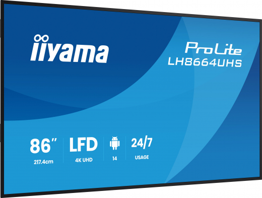 iiyama LH8664UHS-B3AG Signage-Display Digital Signage Flachbildschirm 2,17 m (85.6) WLAN 500 cd/m² 4K Ultra HD Schwarz Eingebauter Prozessor Android 24/7