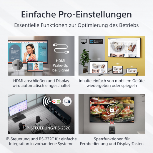 Sony FW-65EZ20L Signage-Display Digital Signage Flachbildschirm 165,1 cm (65) LCD WLAN 350 cd/m² 4K Ultra HD Schwarz Android 16/7