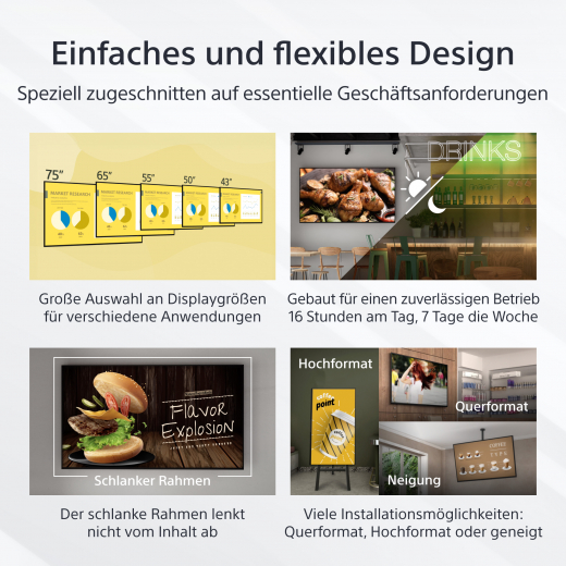 Sony FW-65EZ20L Signage-Display Digital Signage Flachbildschirm 165,1 cm (65) LCD WLAN 350 cd/m² 4K Ultra HD Schwarz Android 16/7