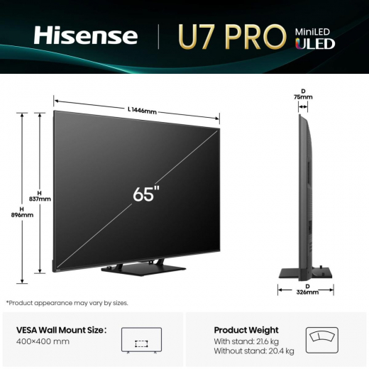 Hisense 65  U7Q PRO | ULED MiniLED Smart TV 4K 165 Hz