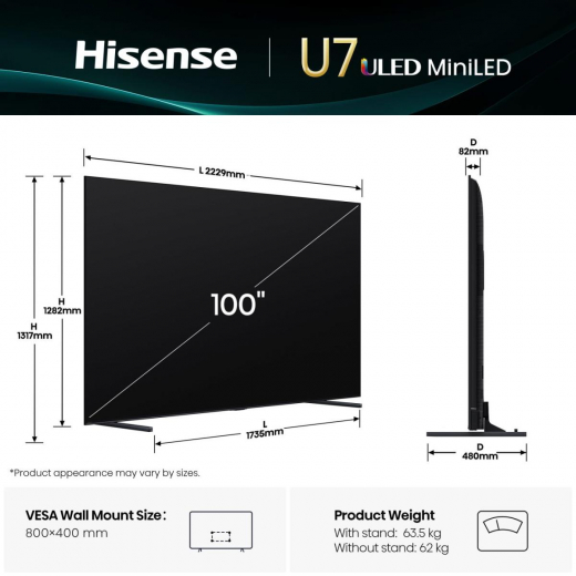 Hisense 100  U7Q | ULED MiniLED Smart TV 4K 165 Hz