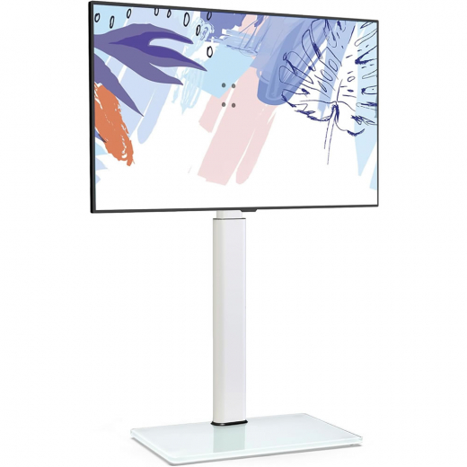 TV Standfuß mit Glasboden 32–60 Zoll | 8-fach höhenverstellbar, schwenkbar, bis 30 kg, Weiß