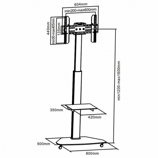 Hoehenverstellbarer LCD LED Standfuss auf Rollen PL1D 37-70 Zoll