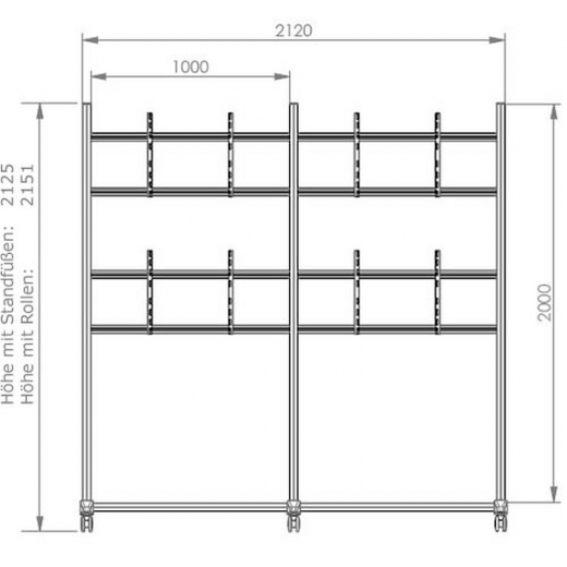 Videowall Standfuss fuer 2x2 Monitore 46-55 Zoll