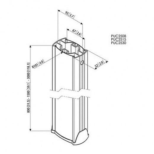 PUC2508 Decken-Rohr 80 cm Länge