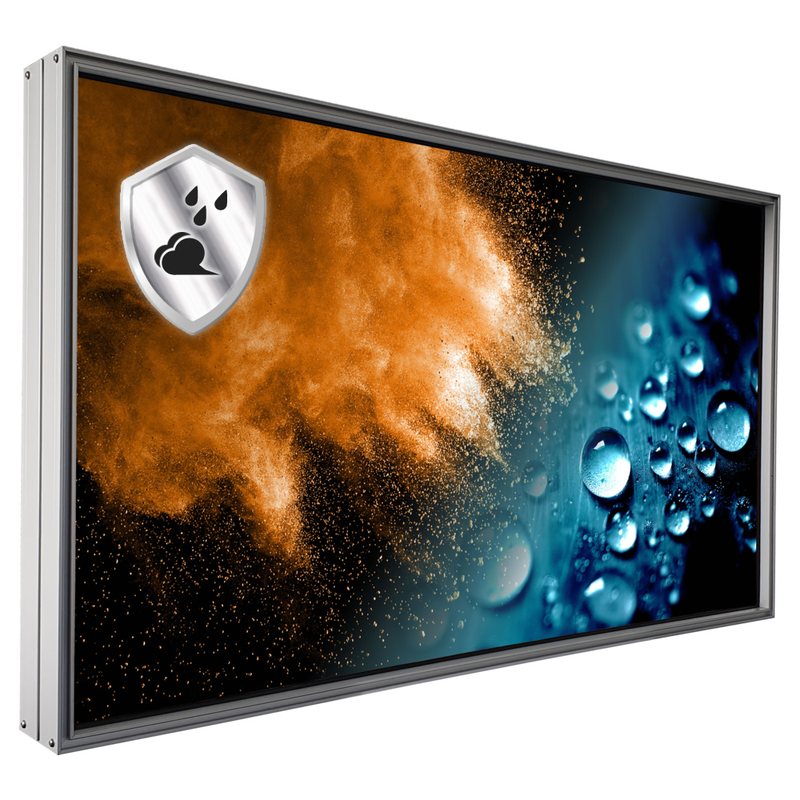 Staub- und Wasserschutzgehäuse IP54 für Monitore in Industrie, Sporthallen und Schwimmbädern